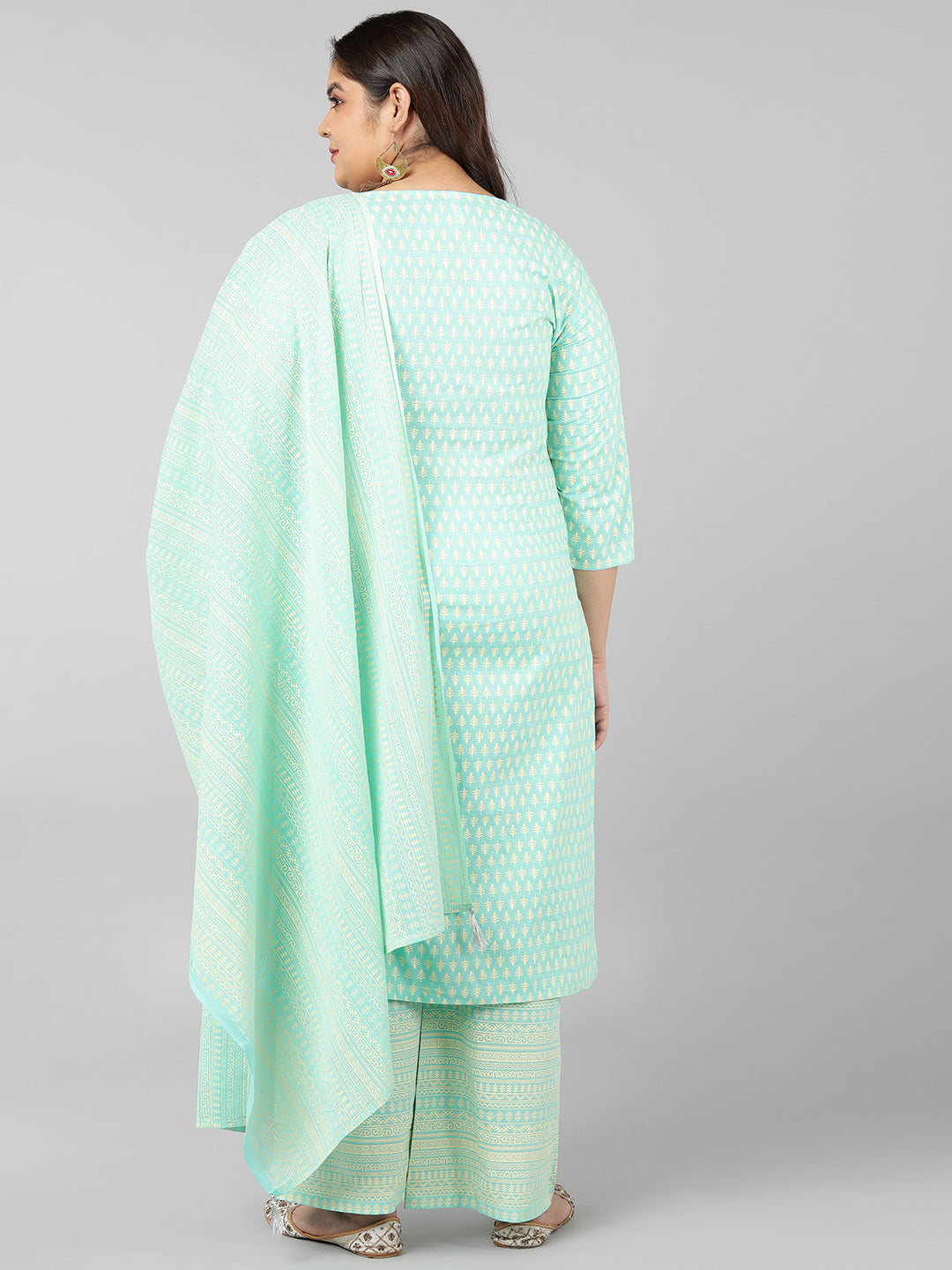 Cotton Printed Straight Kurta Set (Grey)