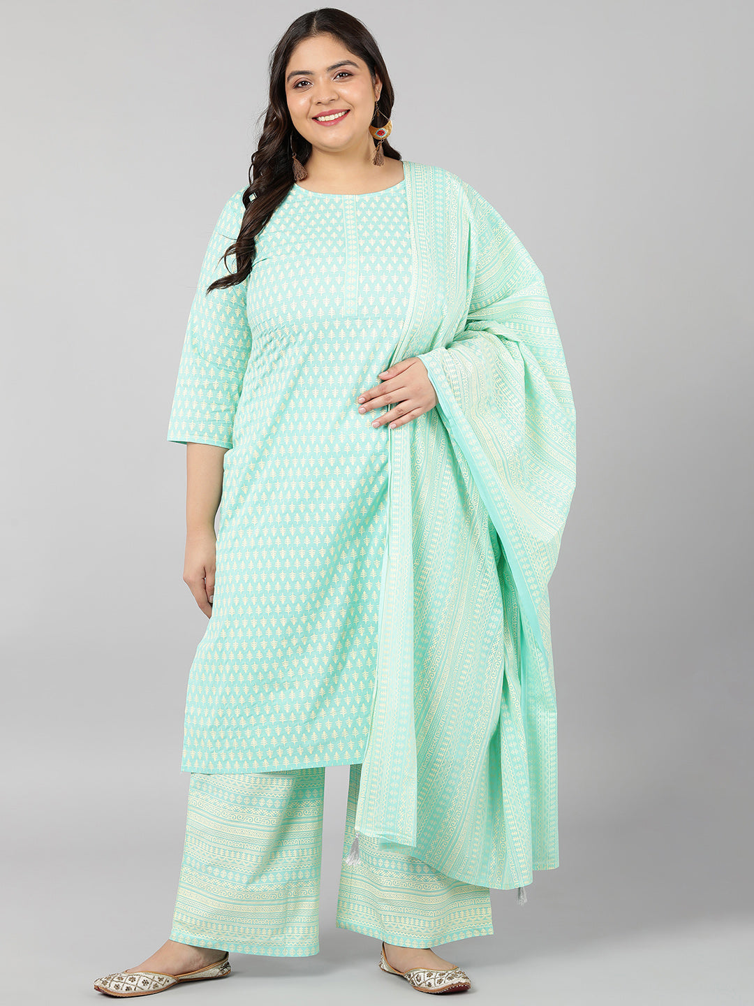 Cotton Printed Straight Kurta Set (Grey)