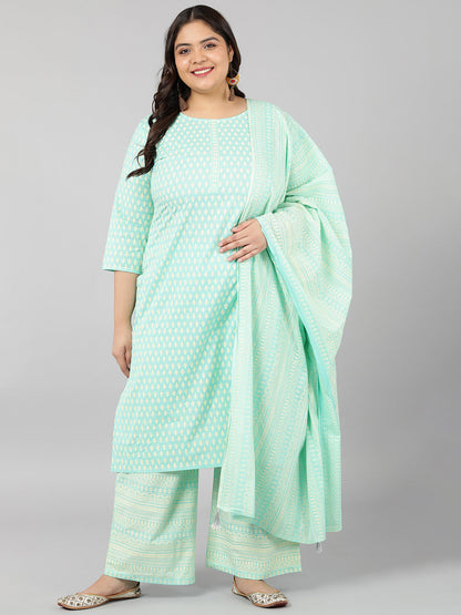 Cotton Printed Straight Kurta Set (Grey)