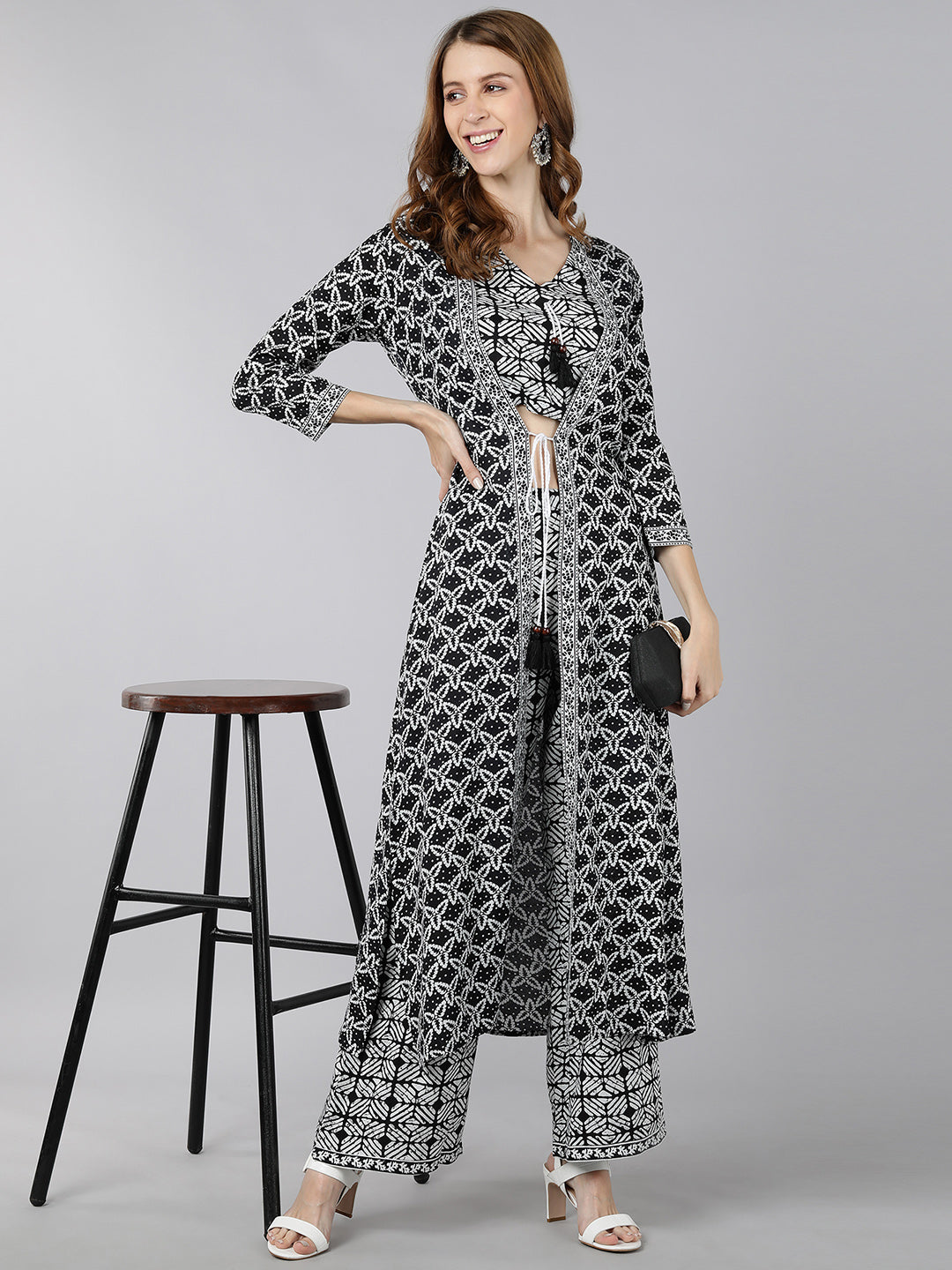 Rayon Printed Regular Indo-Western (Black & White)