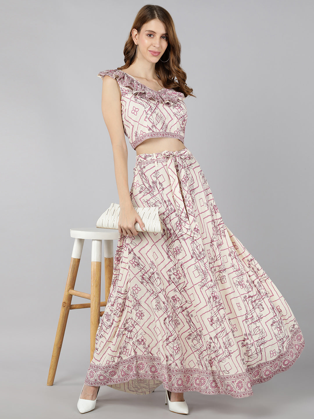 Rayon Printed Flared Ethnic Set (Multicolour)