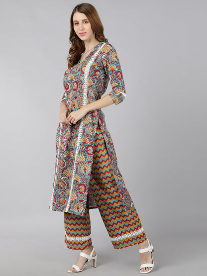 Rayon Printed Straight Ethnic Set (Multicolour)