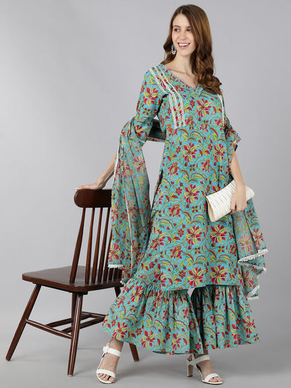 Cotton Printed Straight Ethnic Set (Multicolour)
