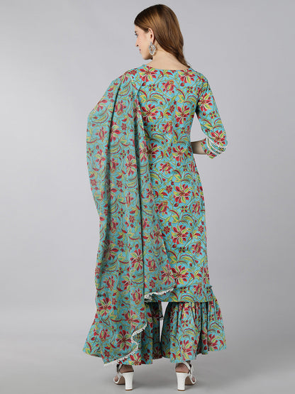 Cotton Printed Straight Ethnic Set (Multicolour)