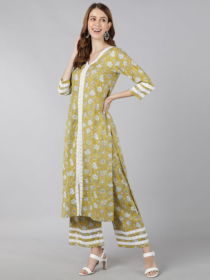 Cotton Printed Straight Ethnic Set (Yellow)