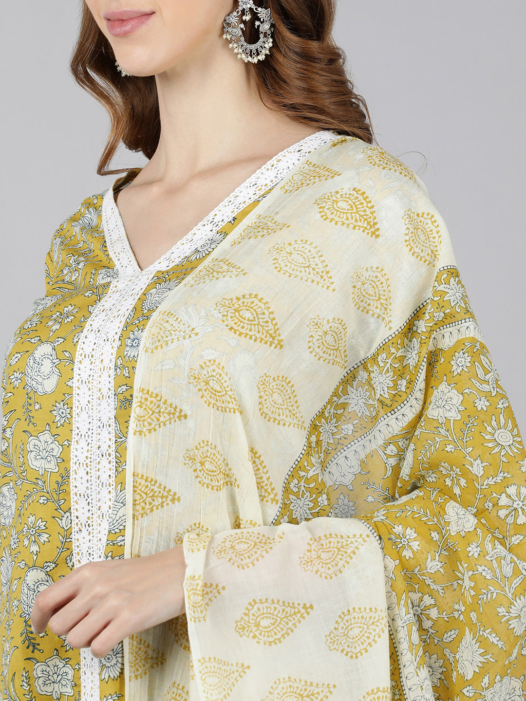 Cotton Printed Straight Ethnic Set (Yellow)