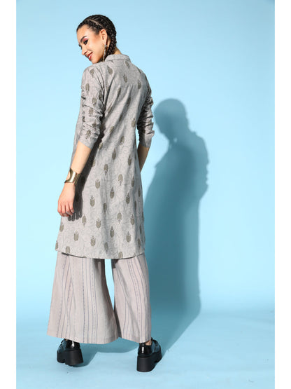 Cotton Printed Regular Ethnic Set (Grey)