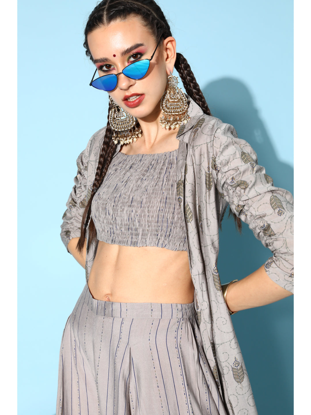 Cotton Printed Regular Ethnic Set (Grey)