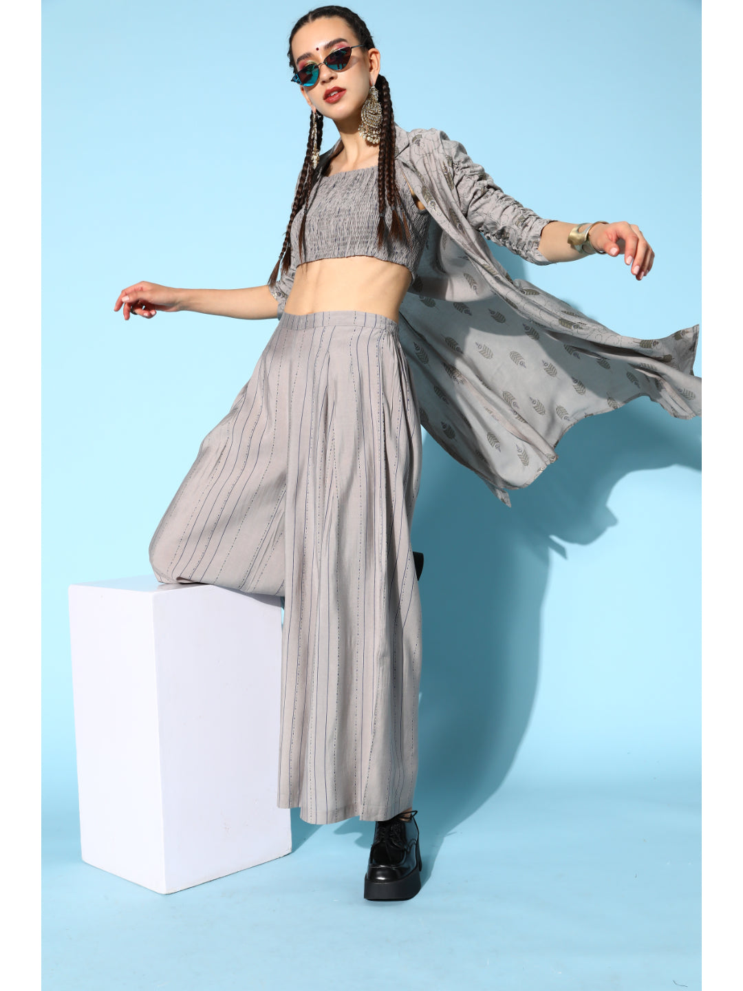 Cotton Printed Regular Ethnic Set (Grey)