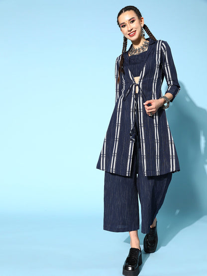 Poly Woven Stripe Regular Ethnic Set (Navy Blue)