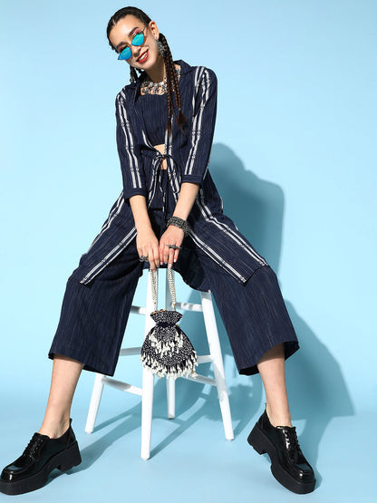 Poly Woven Stripe Regular Ethnic Set (Navy Blue)