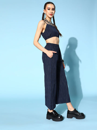 Poly Woven Stripe Regular Ethnic Set (Navy Blue)