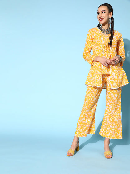 Cotton Floral Regular Ethnic Set (Yellow)