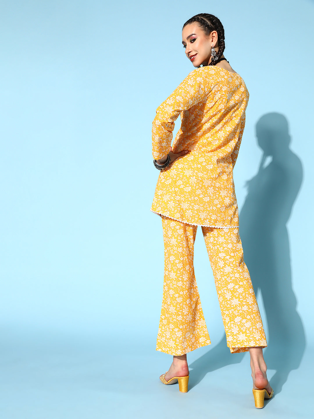 Cotton Floral Regular Ethnic Set (Yellow)