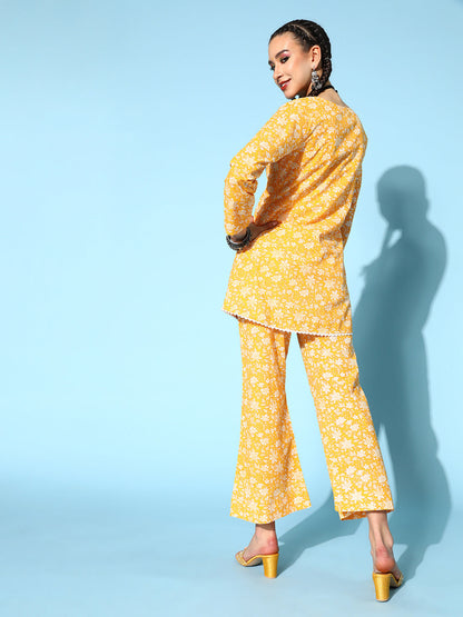 Cotton Floral Regular Ethnic Set (Yellow)