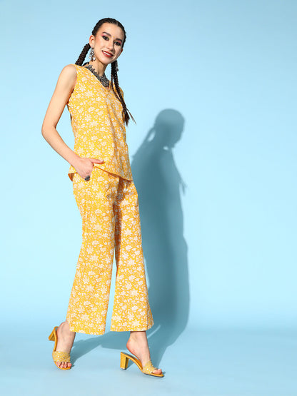 Cotton Floral Regular Ethnic Set (Yellow)