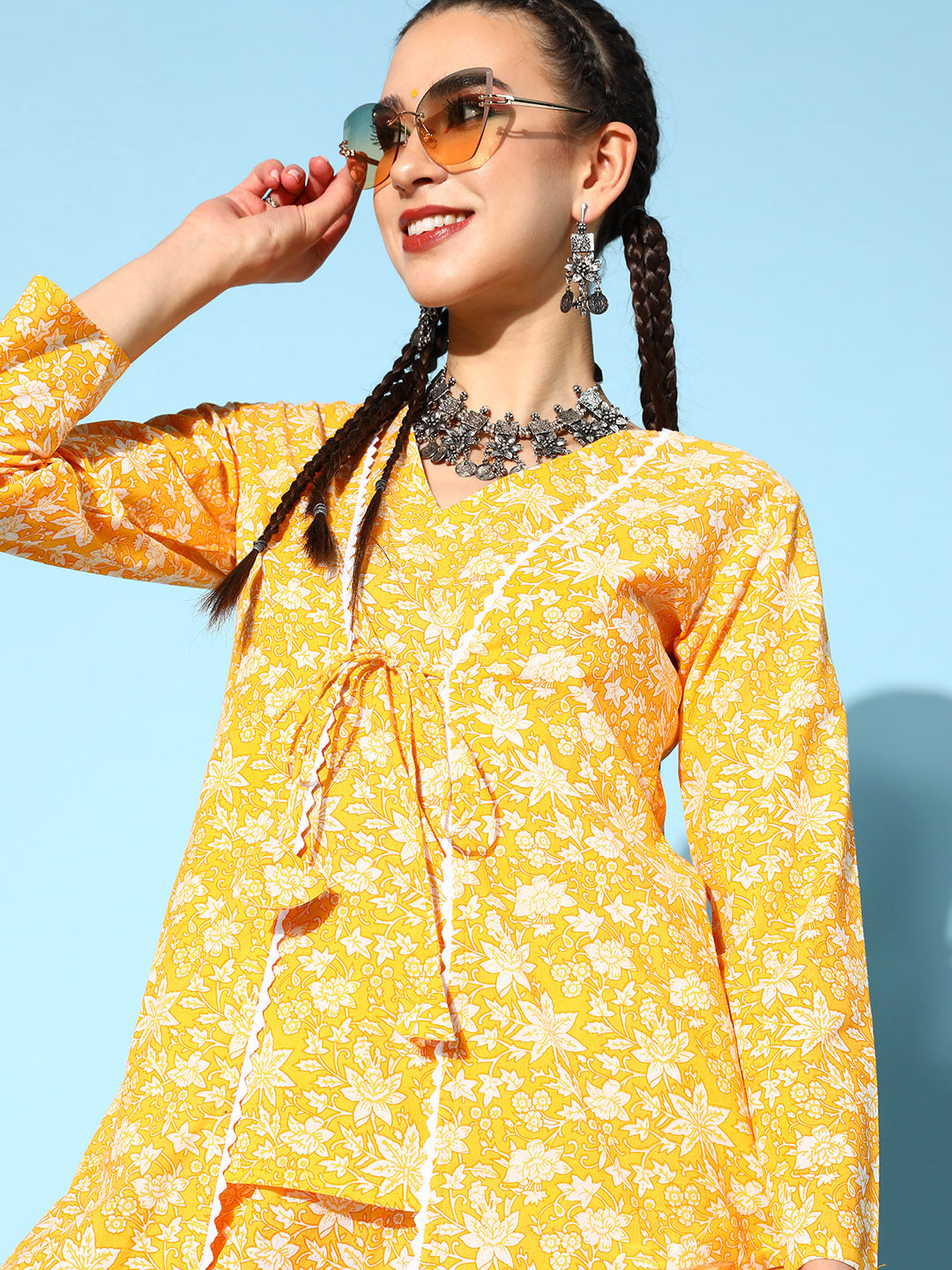 Cotton Floral Regular Ethnic Set (Yellow)