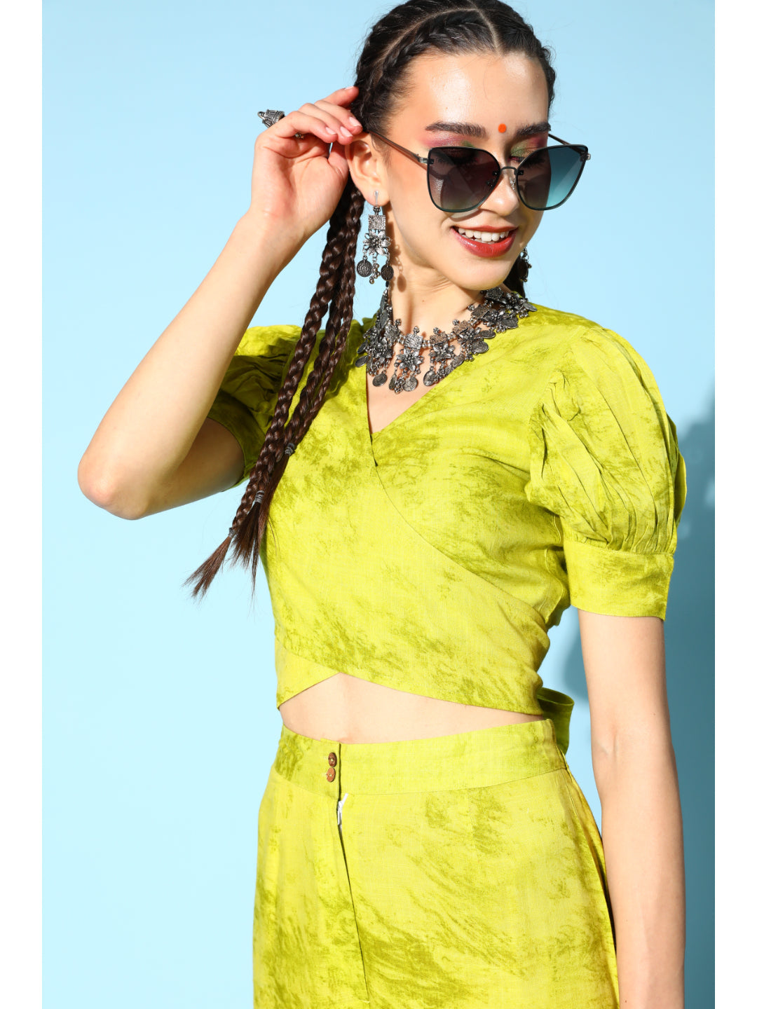 Rayon Dyed Regular Ethnic Set (Green)