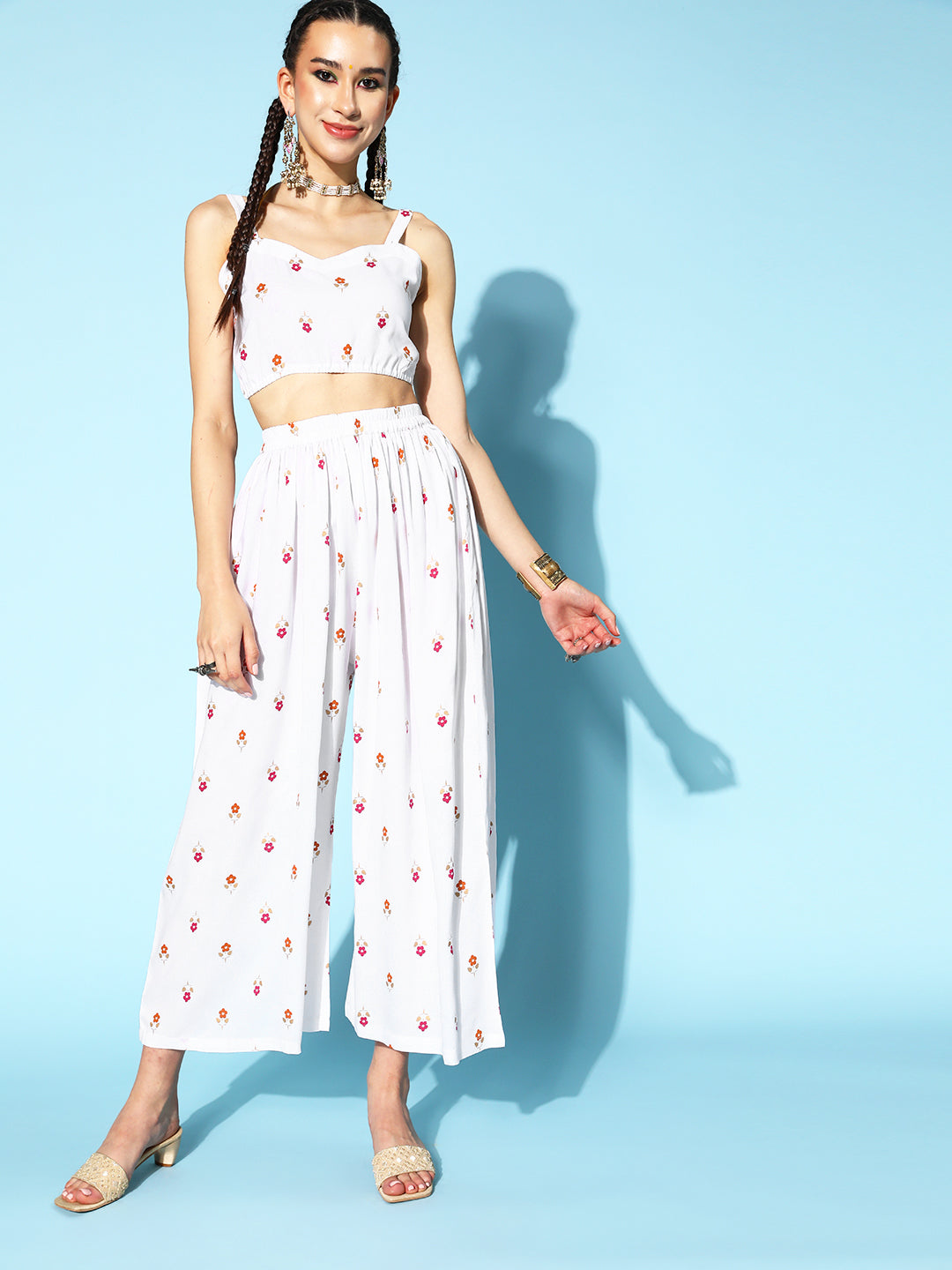 Rayon Floral Regular Ethnic Set (White)