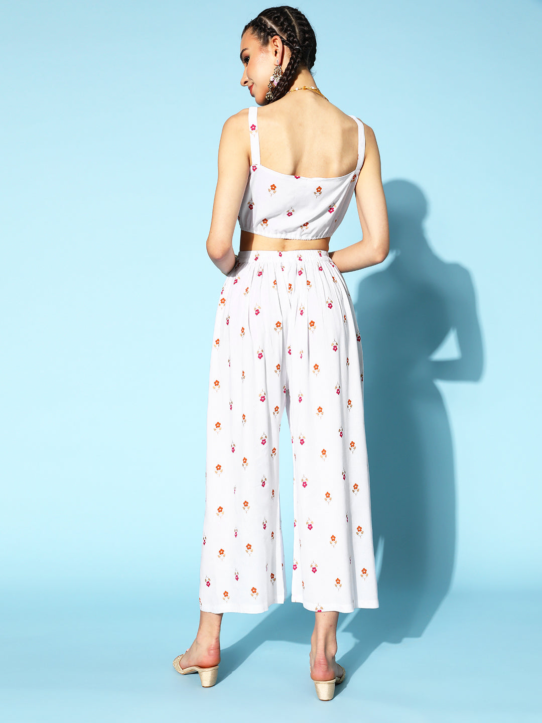 Rayon Floral Regular Ethnic Set (White)