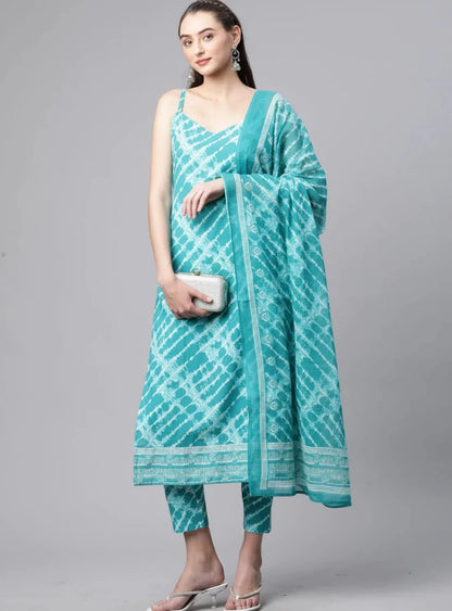 Cotton Tie Die Straight Kurta Set (Blue)