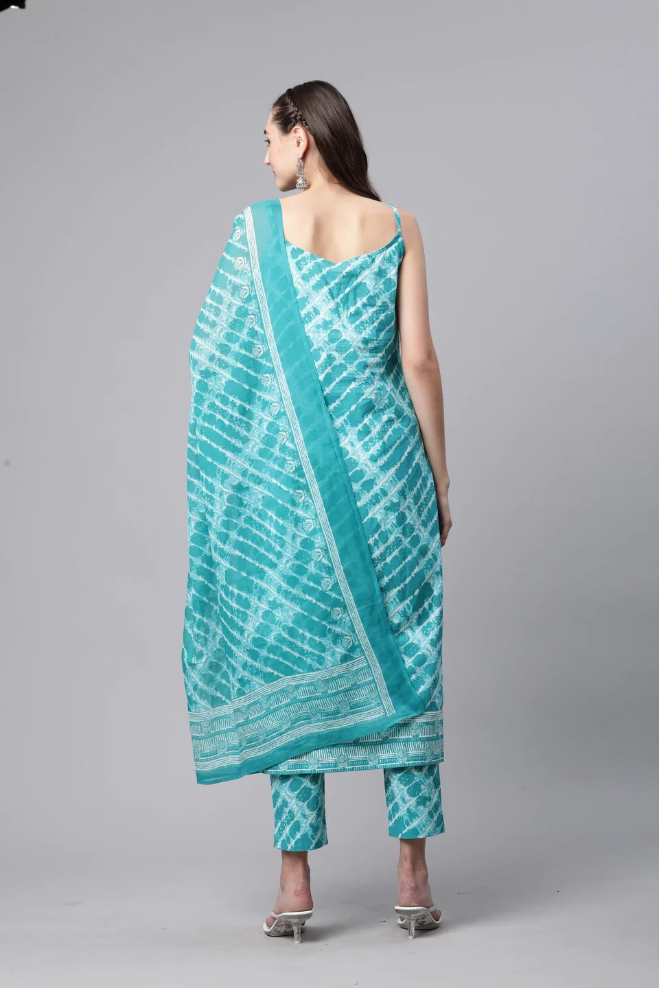 Cotton Tie Die Straight Kurta Set (Blue)