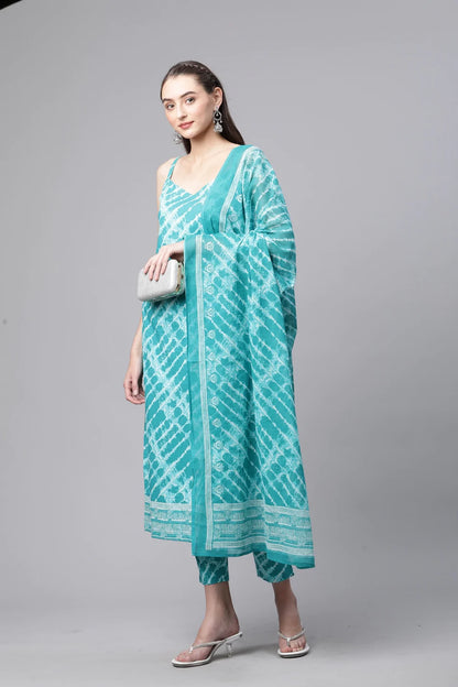 Cotton Tie Die Straight Kurta Set (Blue)
