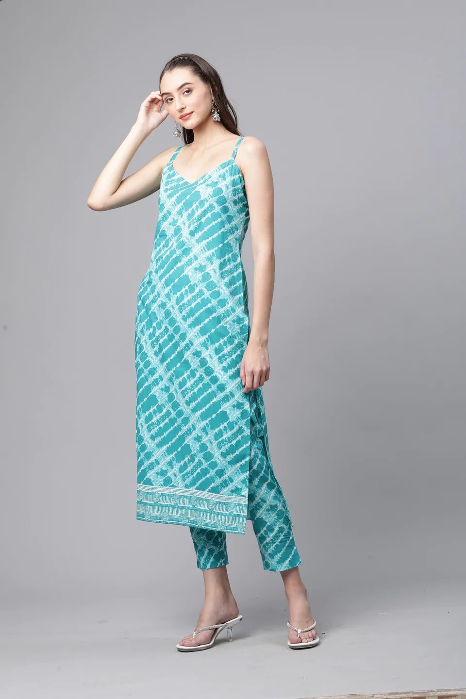 Cotton Tie Die Straight Kurta Set (Blue)