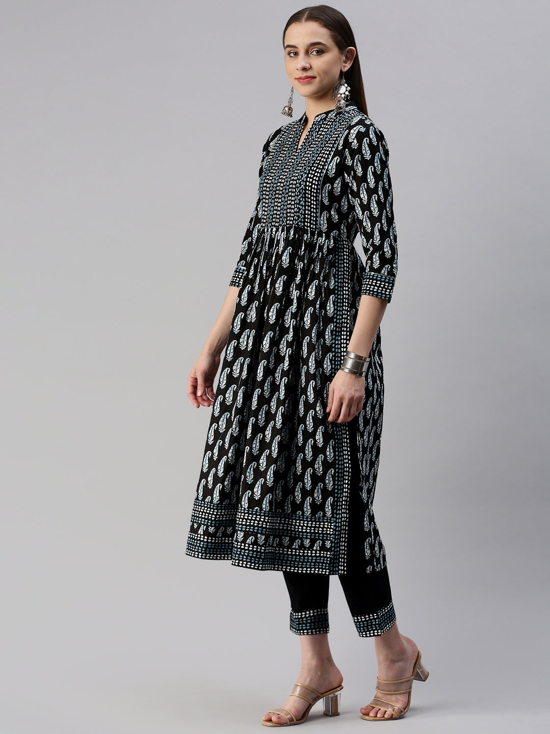 Cotton Block Print Naira cut A-Line Kurta Set