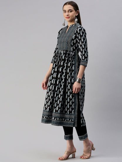 Cotton Block Print Naira cut A-Line Kurta Set