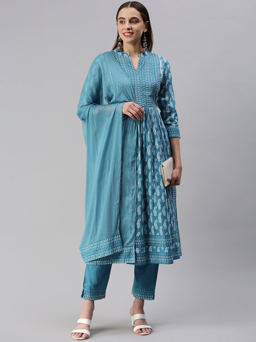 Cotton Block Print Naira cut A-Line Kurta Set
