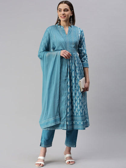 Cotton Block Print Naira cut A-Line Kurta Set