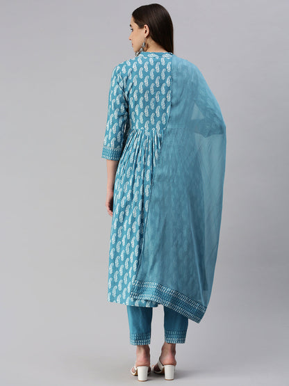 Cotton Block Print Naira cut A-Line Kurta Set