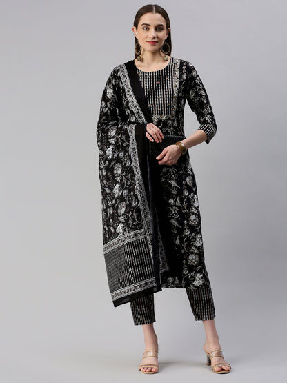 Cotton Floral Straight Kurta Set
