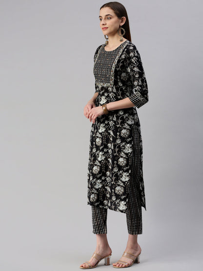 Cotton Floral Straight Kurta Set