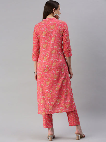 Cotton Floral Straight Kurta Set