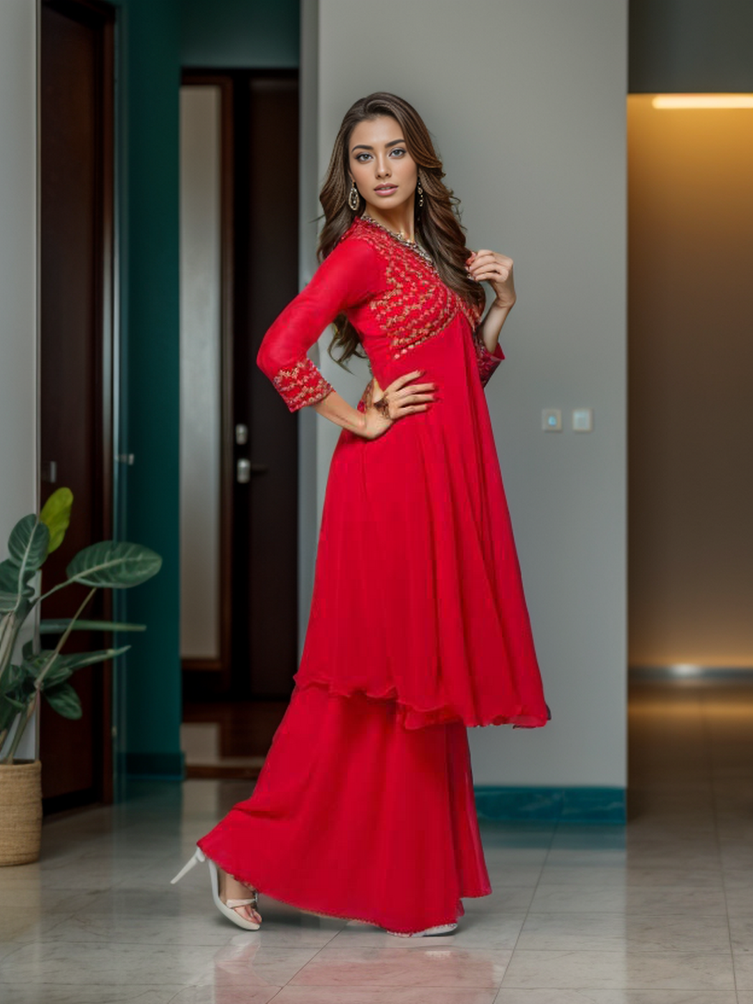 Rayon Emboridery Flared Sharara Kurta set