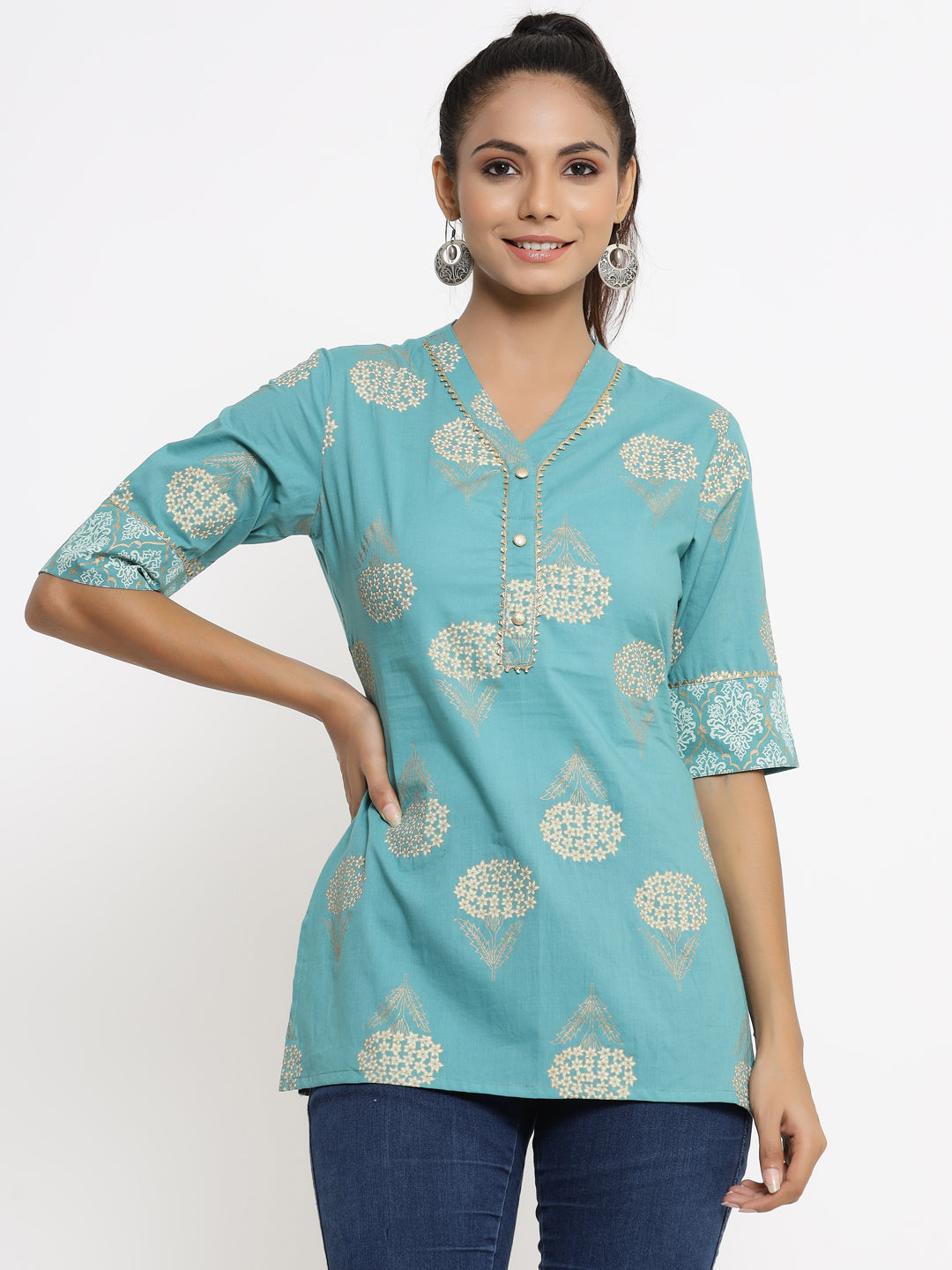 Rayon Gold Print Regular Top