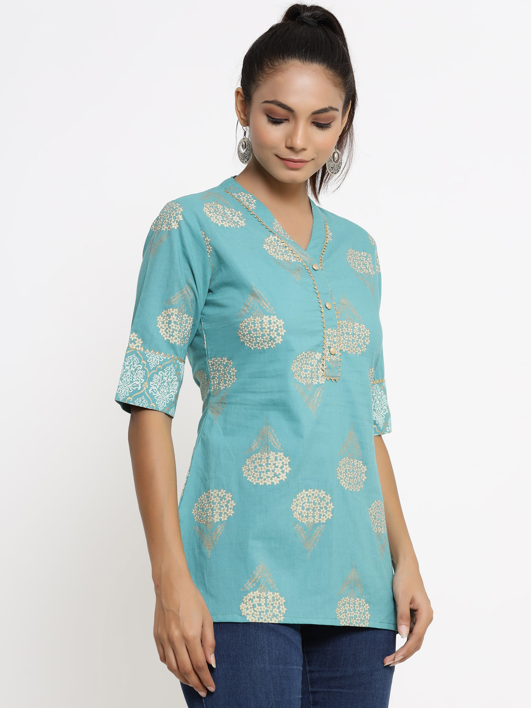 Rayon Gold Print Regular Top