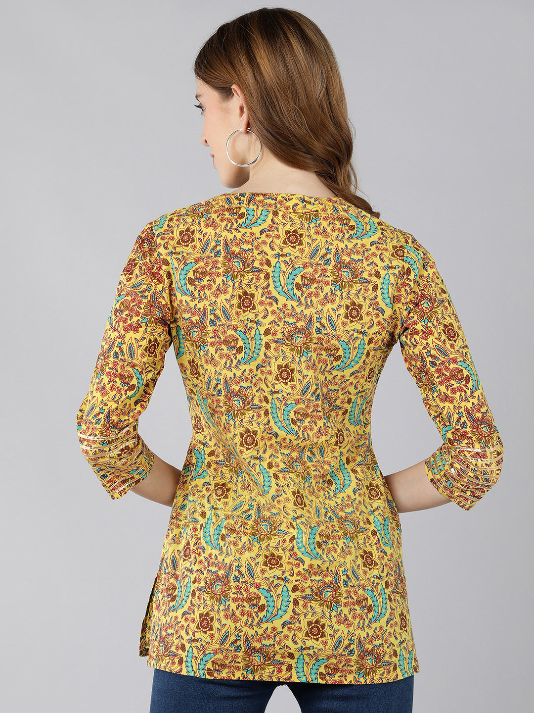 Cotton Floral Print Straight Top (Yellow)