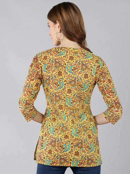 Cotton Floral Print Straight Top (Yellow)