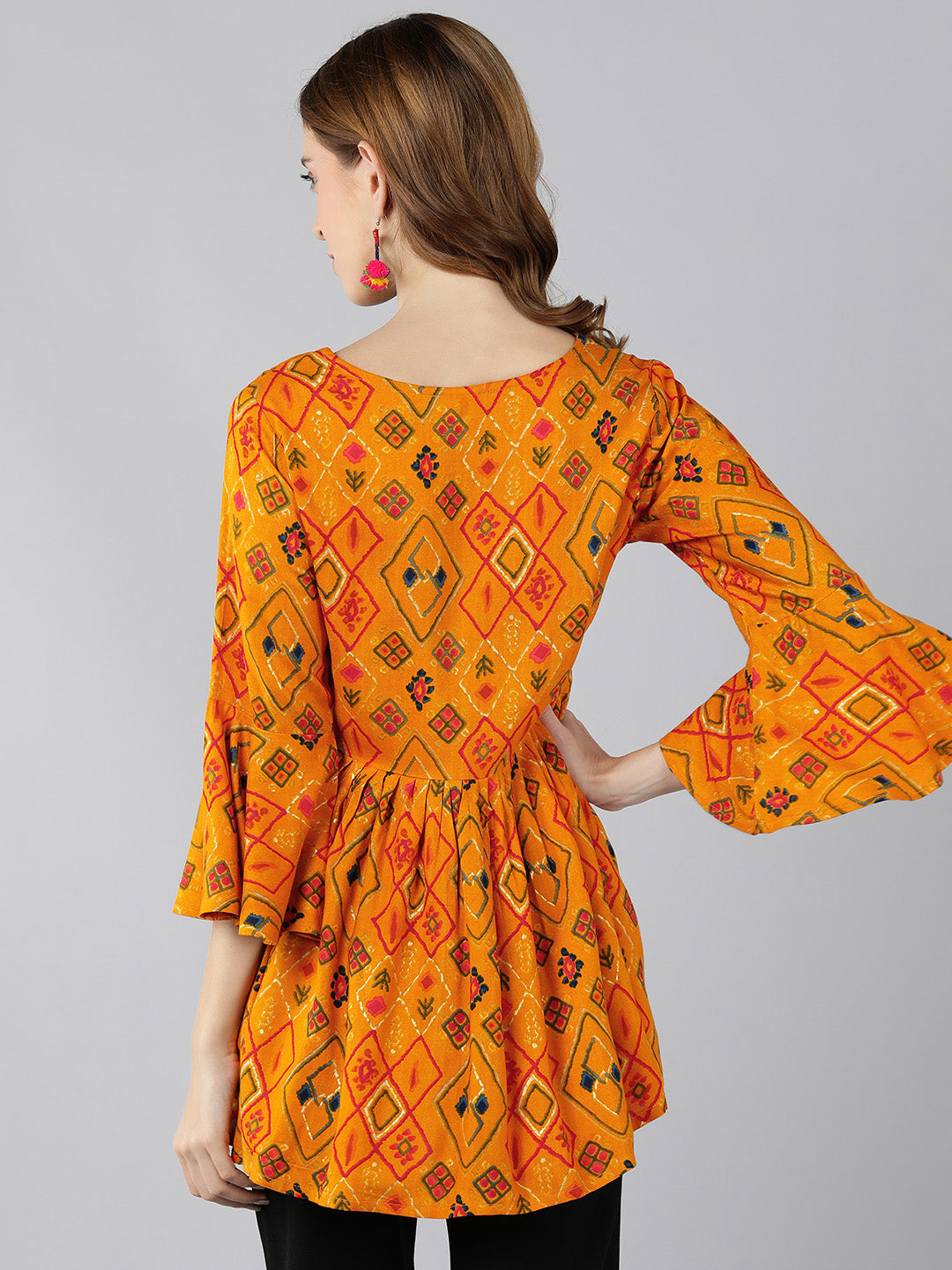Rayon Printed Peplum Top (Mustard)