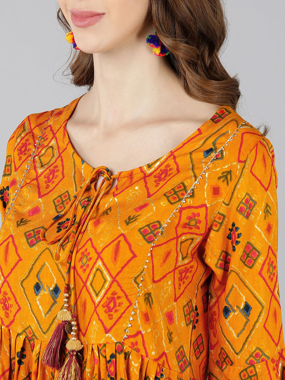 Rayon Printed Peplum Top (Mustard)