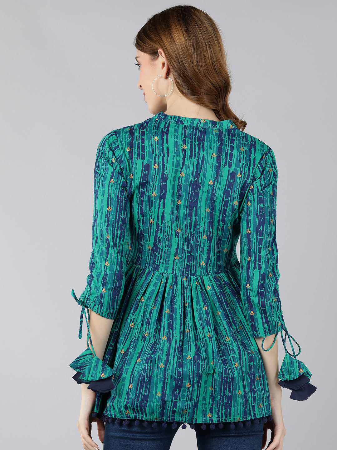 Rayon Printed Peplum Top (Blue)