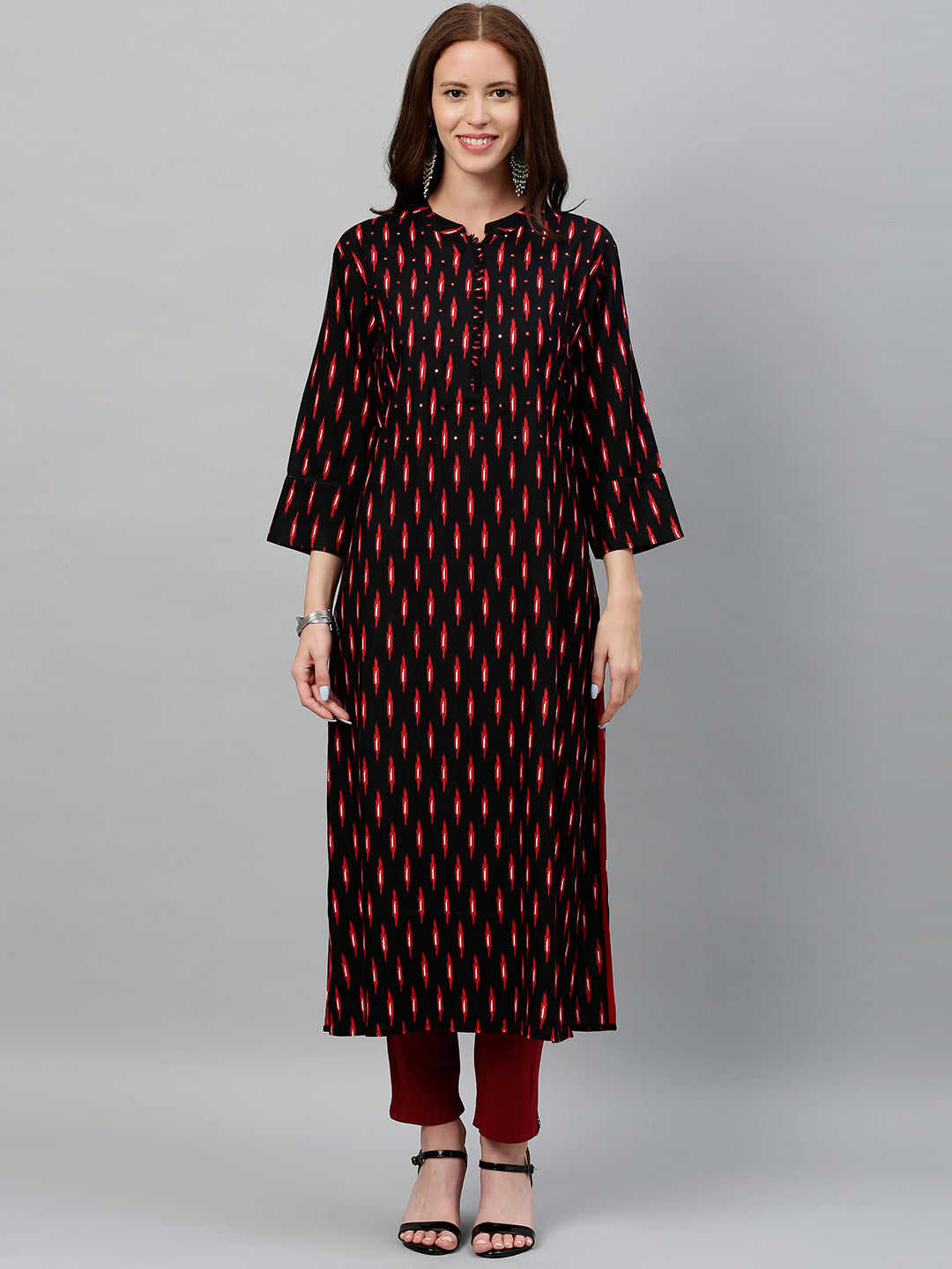 Rayon Ikkat Print Straight Kurta