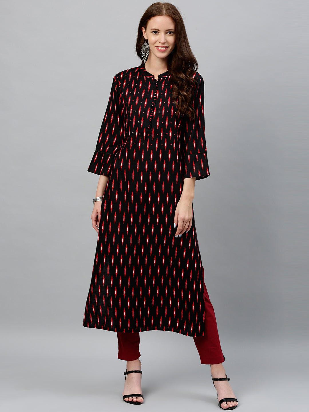 Rayon Ikkat Print Straight Kurta
