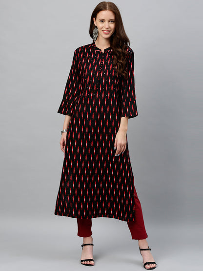 Rayon Ikkat Print Straight Kurta