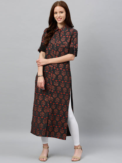 Cotton Printed A-Line Kurta