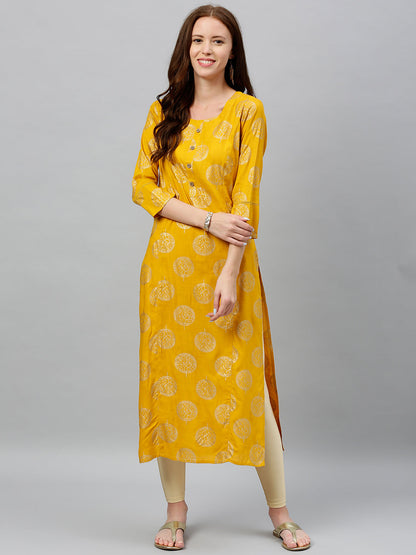 Rayon Gold Print Straight Kurta