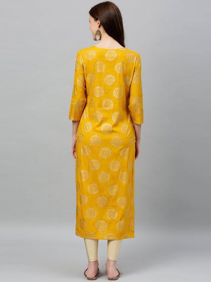 Rayon Gold Print Straight Kurta